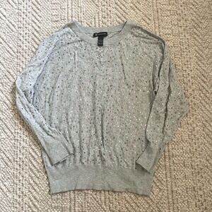 INC International Concepts Gray Rhinestone Sequin Embellished Knit Sweater L